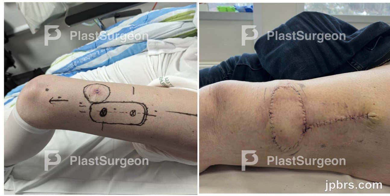 Case 2 (2024): Perforator-based soft tissue reconstruction around the knee, utilizing a D-POP ALT flap