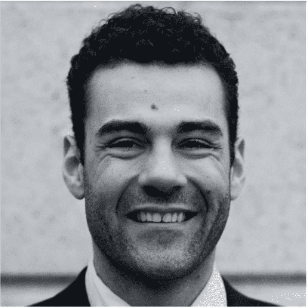Smiling man in black and white portrait